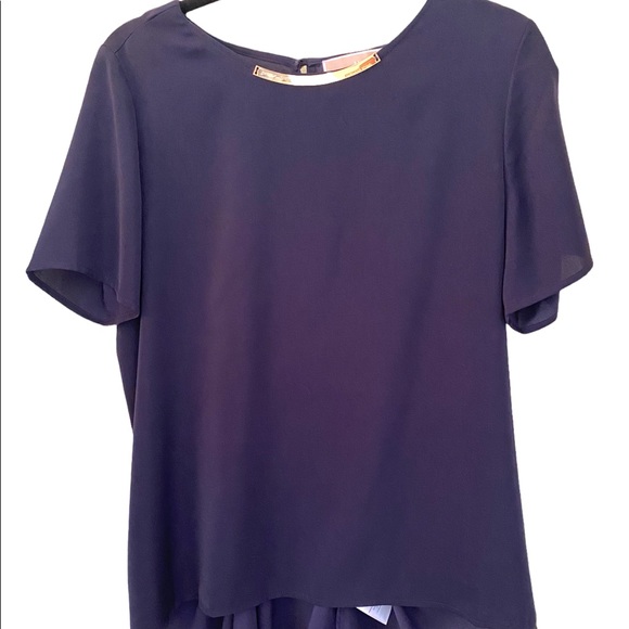 Michael Kors navy blue top size 10 with gold detailing around neck and train - Picture 2 of 13